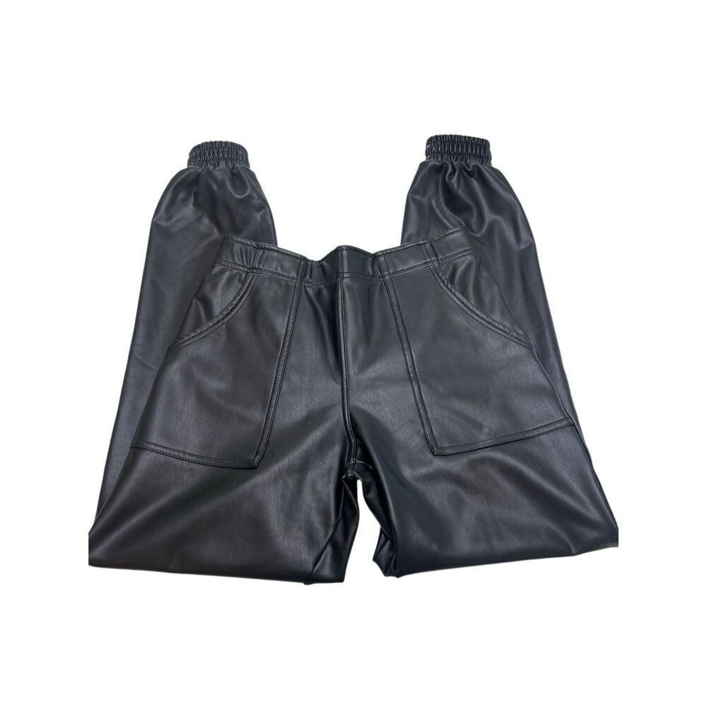 Moon Ryder Women's Faux Leather Pull-On Elastic Waist Jogger Pants Black Small